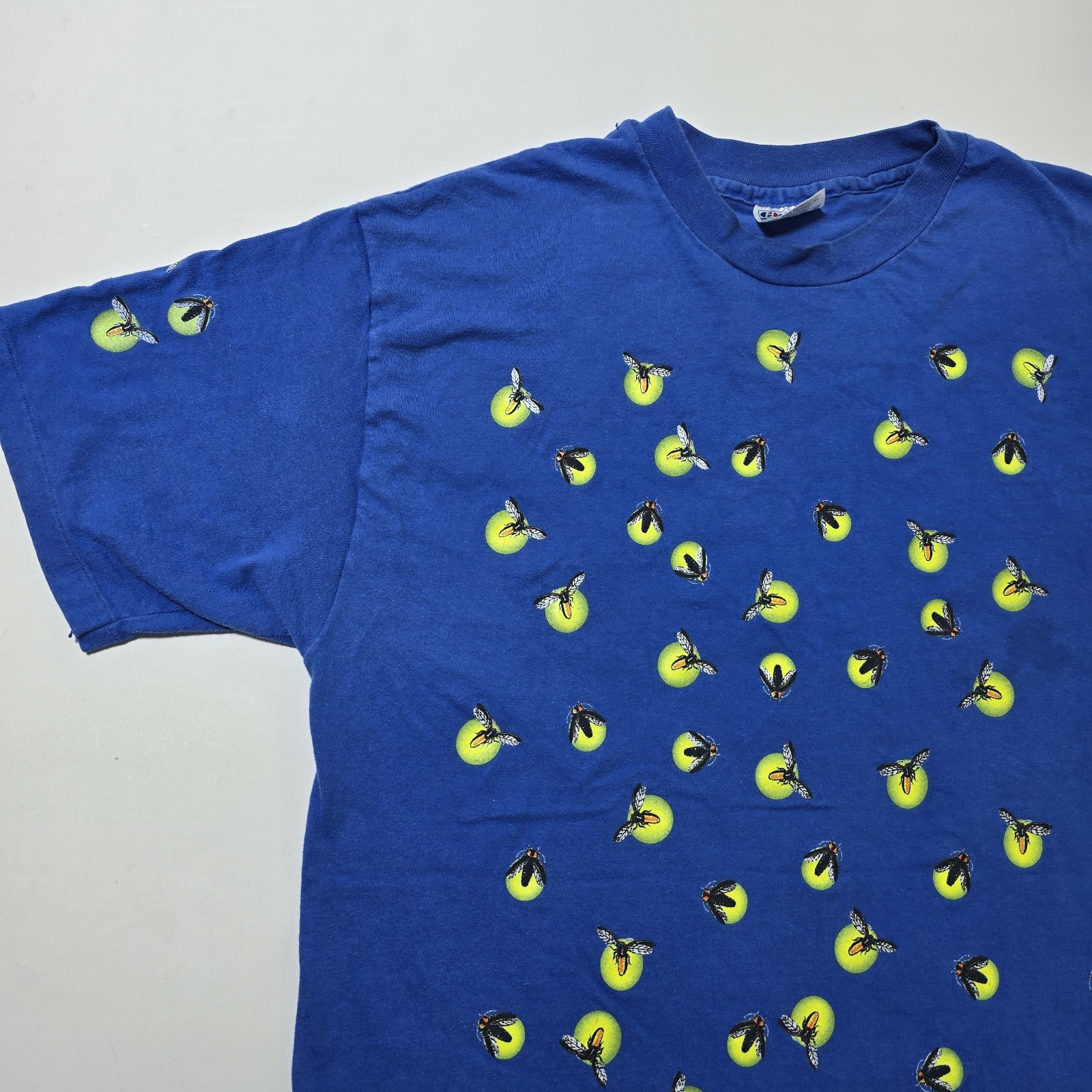 VTG 90s Dan Gilbert Fireflies Glow In The Dark AOP Men’s Blue T-Shirt Size Large