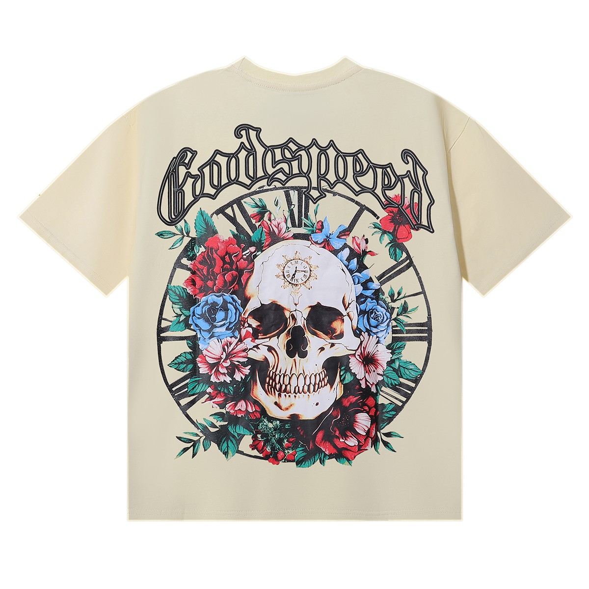 Godspeed Floral Skull Skeleton Vintage Streetwear Graphic Tee T-Shirt