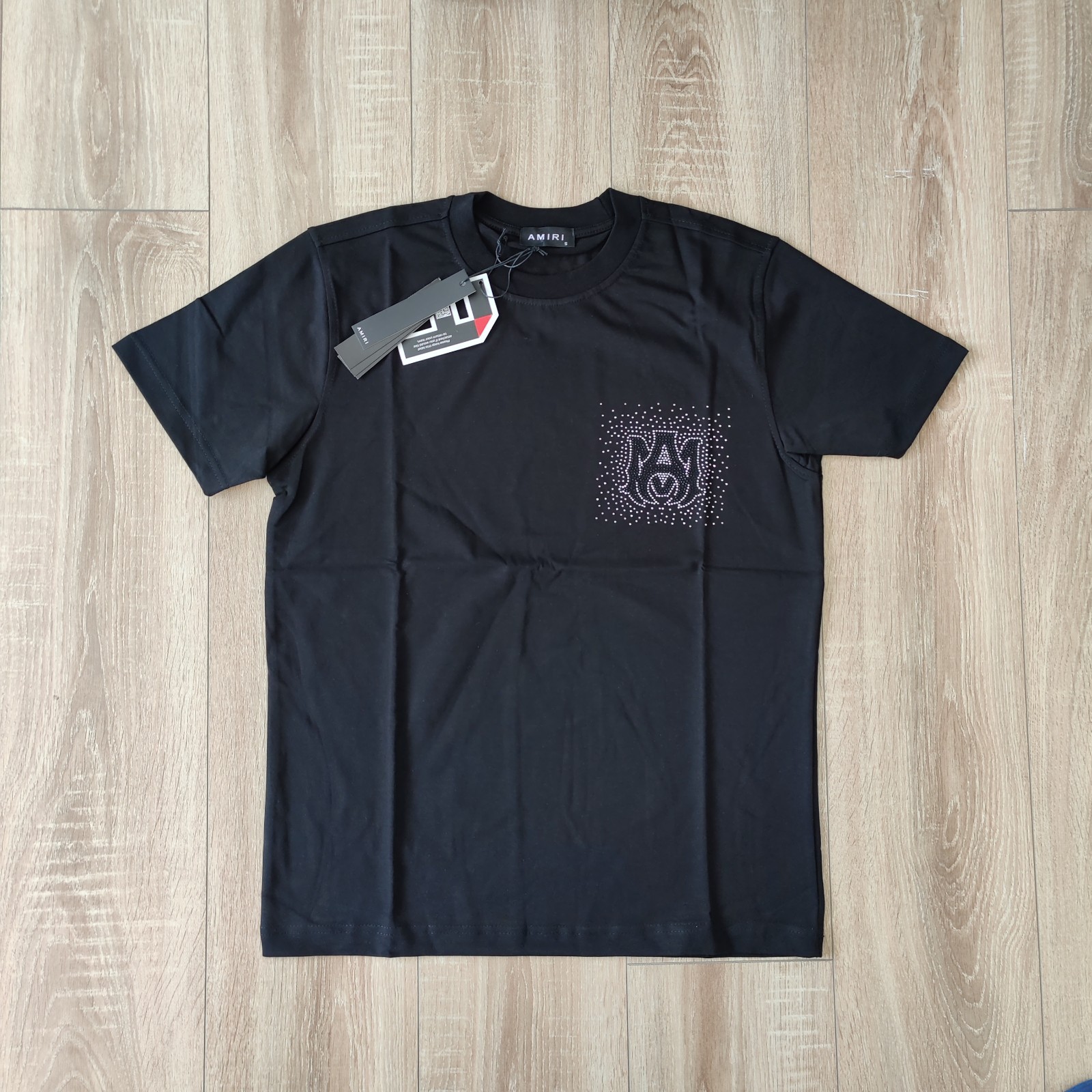Mens Amiri Crew Neck T Shirt Short Sleeve Black US Slim Size Embroidered