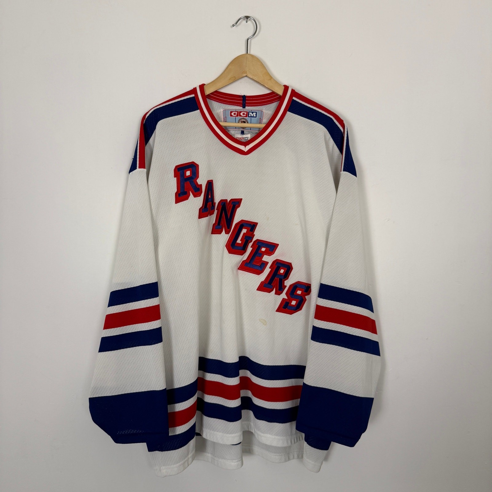 Vintage 90s New York Rangers NYC NHL Hockey Mesh Sports Jersey White CCM XXL