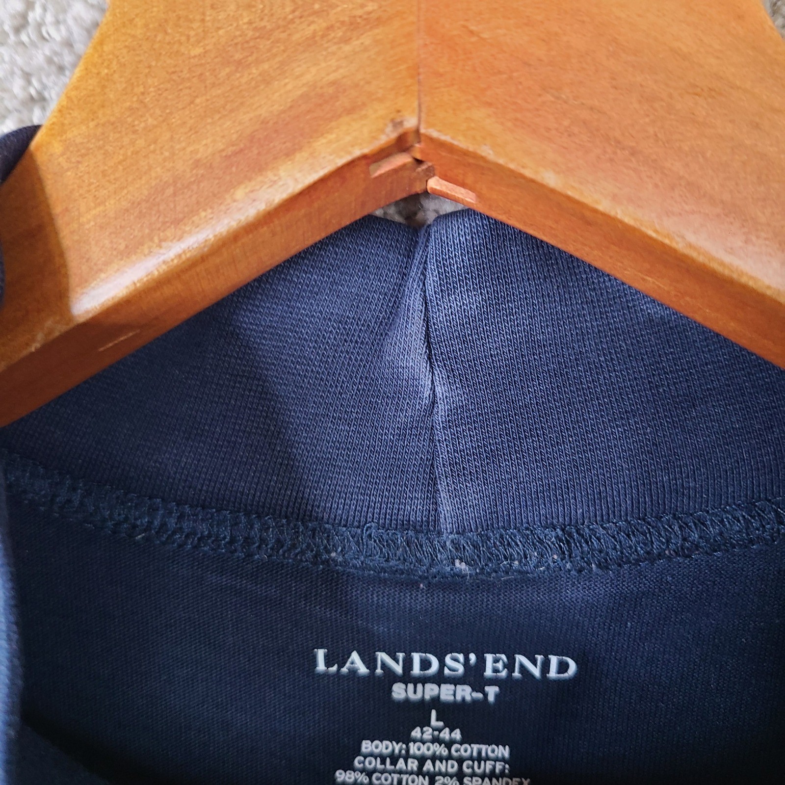 Lands End Shirt Mens L Navy Blue Mock Neck Super-T Cotton Long Sleeve Casual