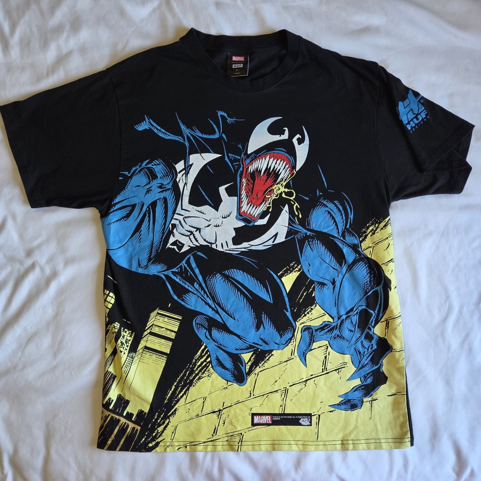 HUF x Marvel Comics Venom AOP Symbiote Spider-Man Y2K Black Lrg Graphic T-Shirt