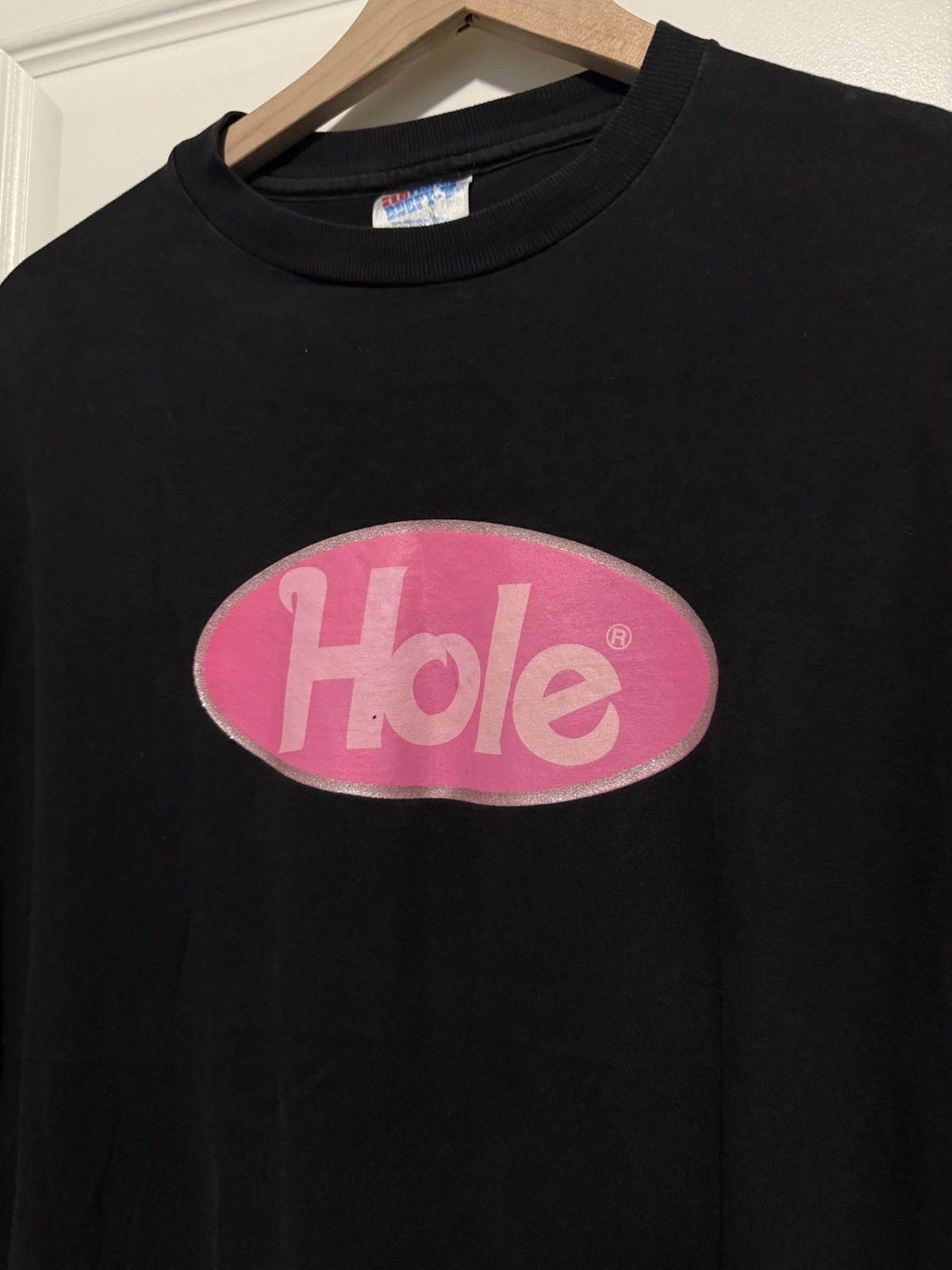 Hanford Hole Pink Oval Logo Black Long Sleeve Graphic Tee XL Cotton Vintage 90s