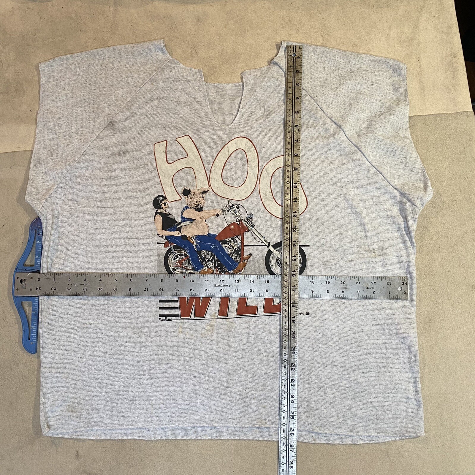 vintage hog wild oversized t-shirt sleveless v neck 1990 knucklehead 50-50 USA