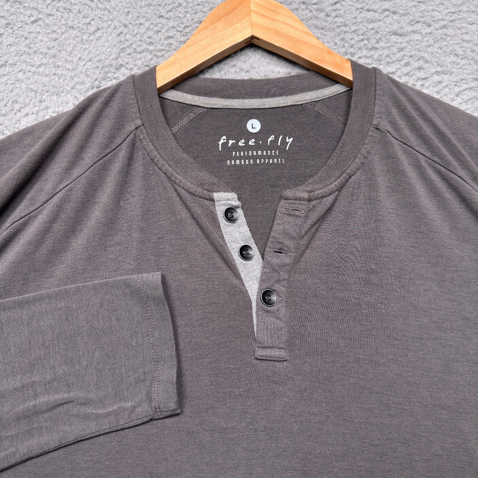 Free Fly Henley T Shirt Mens Large Long Sleeve Comfort Bamboo Stretch