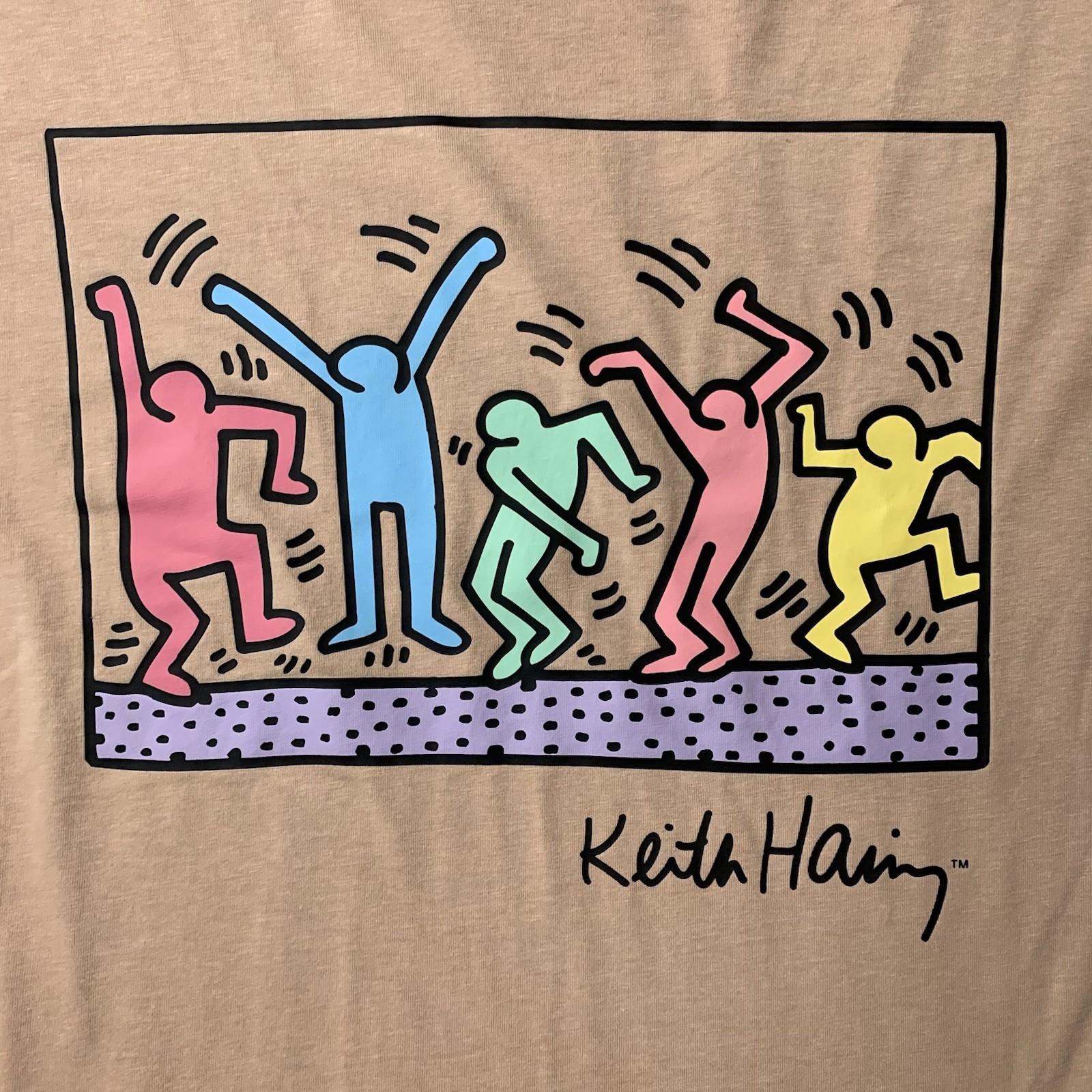 Keith Haring Graphic Tee Unisex Small Peach Dancing Figures Street Pop Art VTG