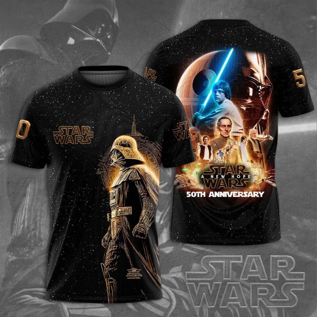 Star Wars 50th Anniversary Shirt A New Hope Darth Vader Gold Graphic Tee 2026
