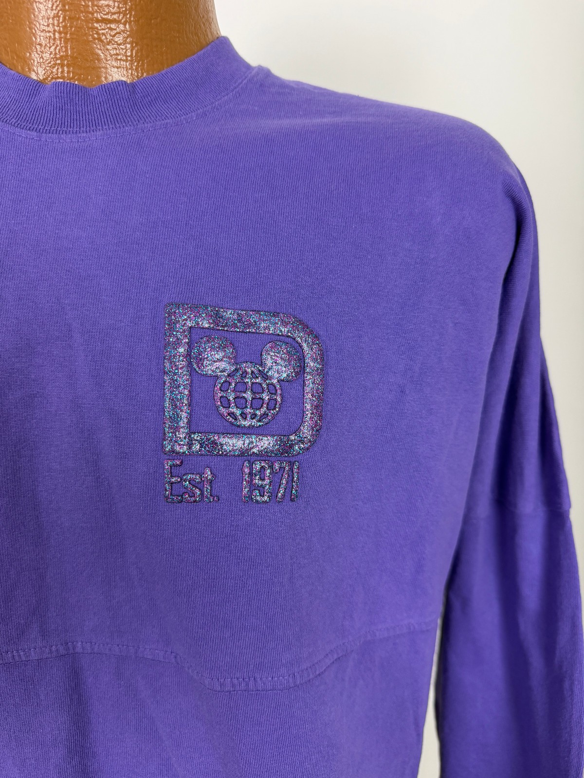 Walt Disney World Spirit Jersey Large Minimalist Mickey Glitter Spellout Purple