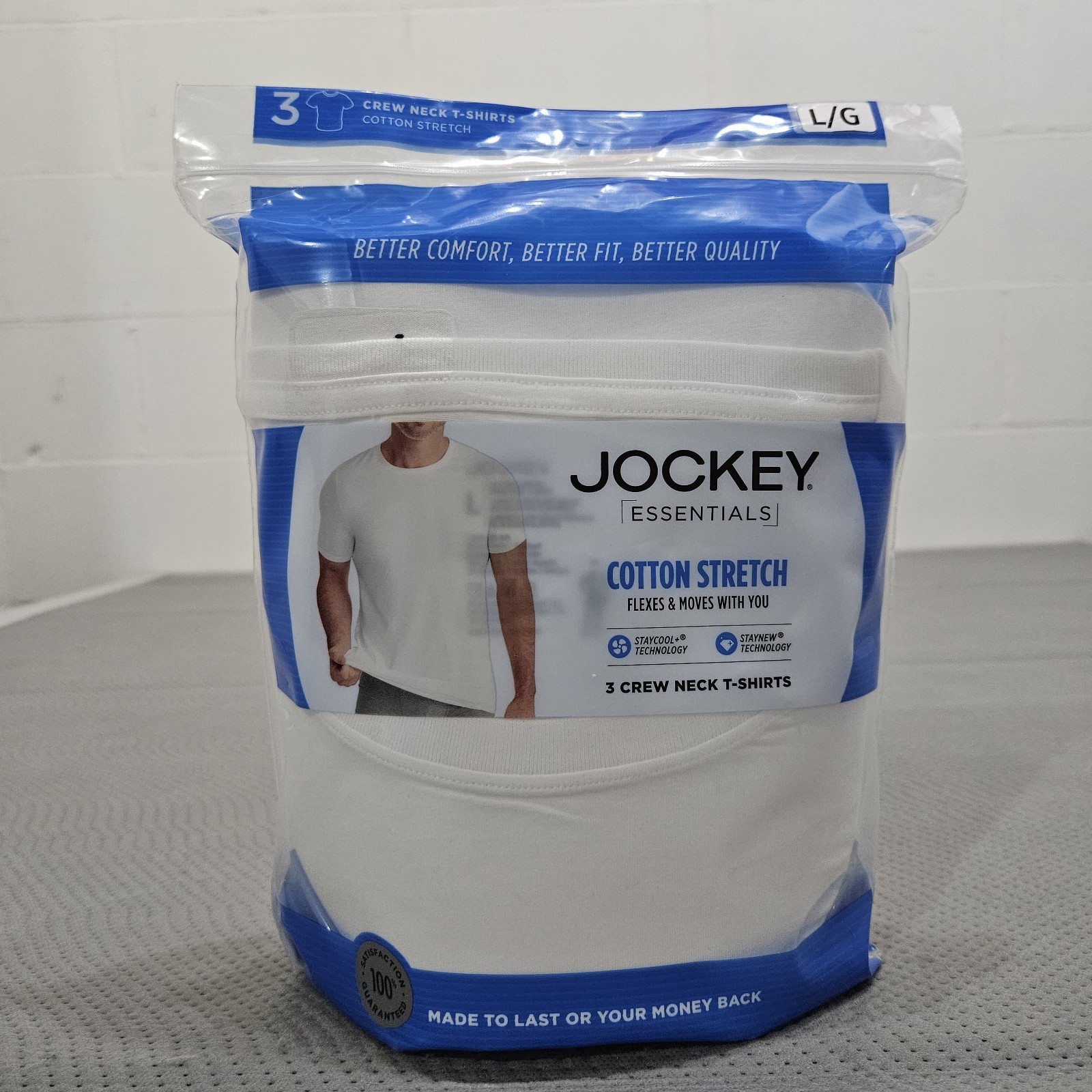 NWT Jockey Essentials Men’s Cotton Crewneck T Shirts 3-Pack White Size L