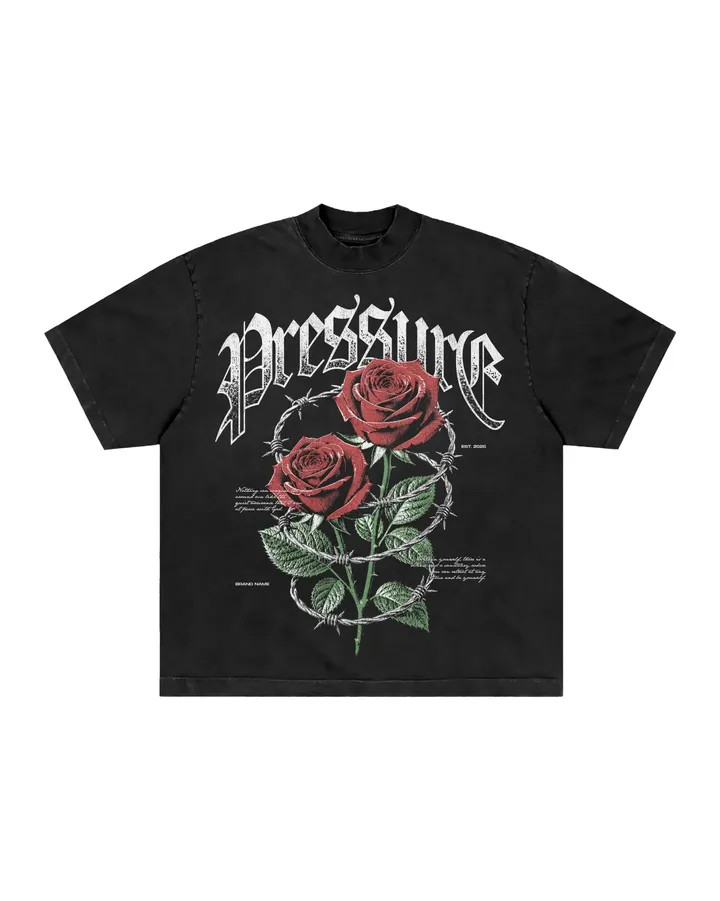 Men&rsquo;s Vintage Washed Graphic T-Shirt Rose Barbed Wire Print Gothic Streetwear Te