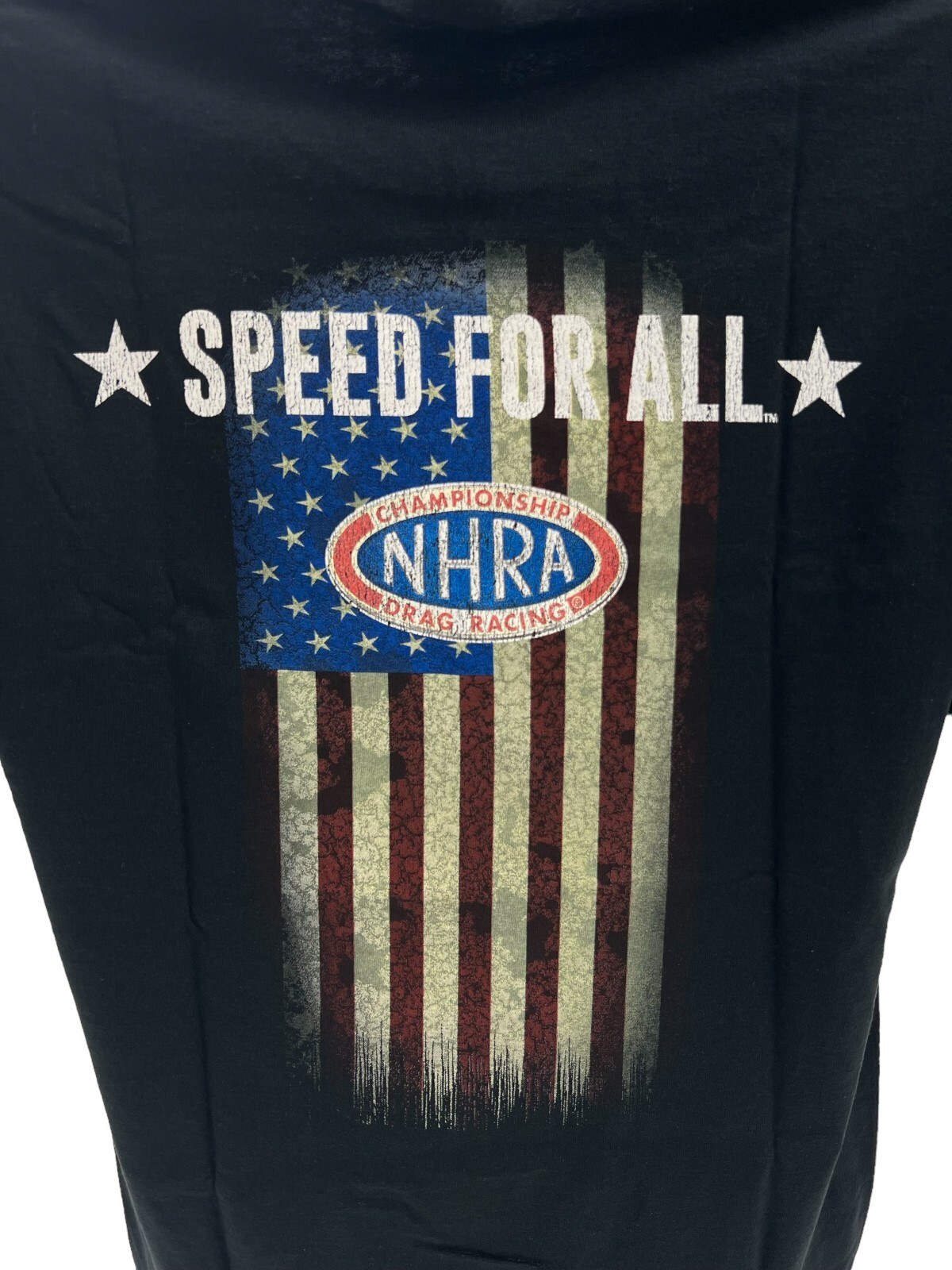 NHRA Drag Racing Speed For All American Flag Black T-Shirt