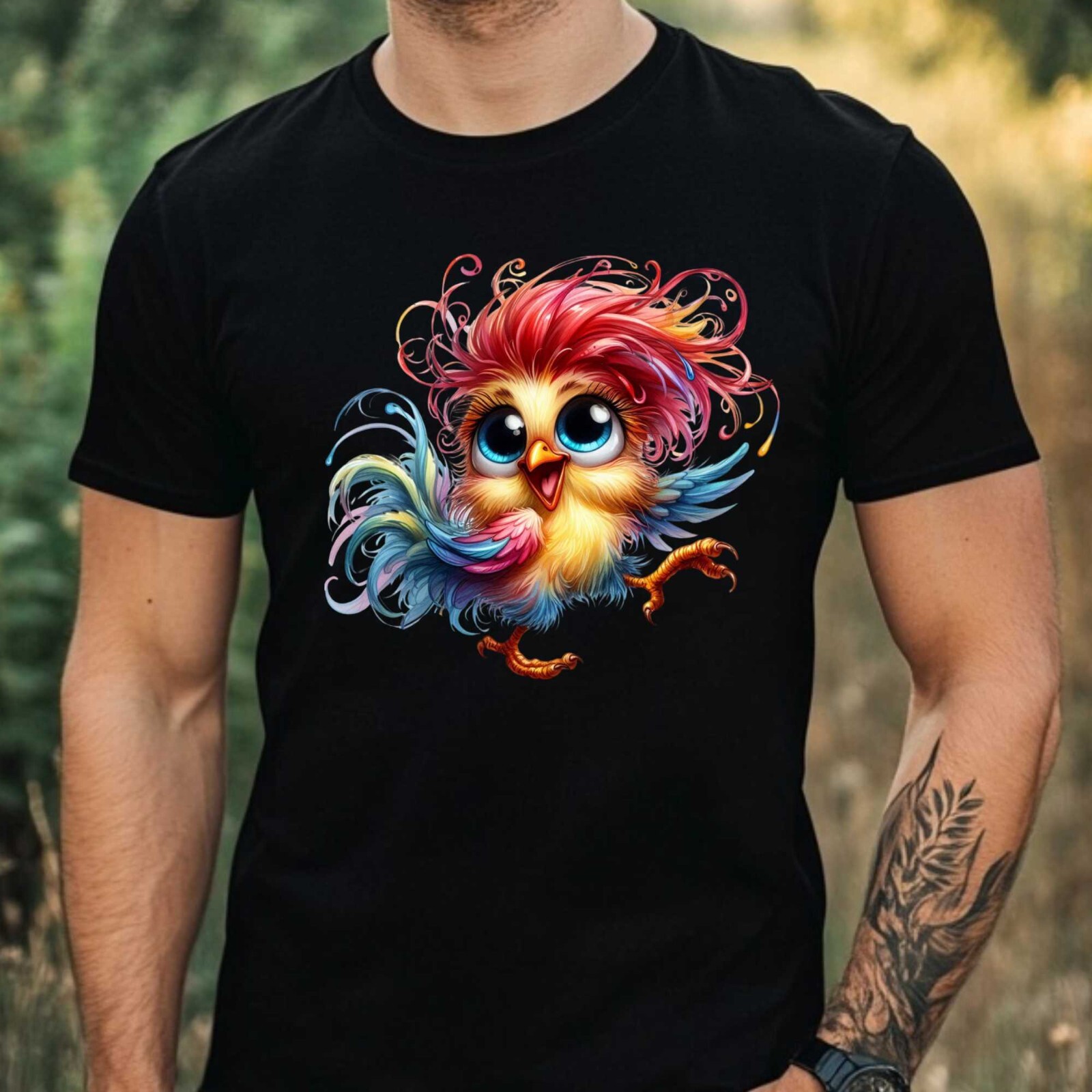 Mens Funny Chicken Print Cotton T-Shirt Size XS to 5XL