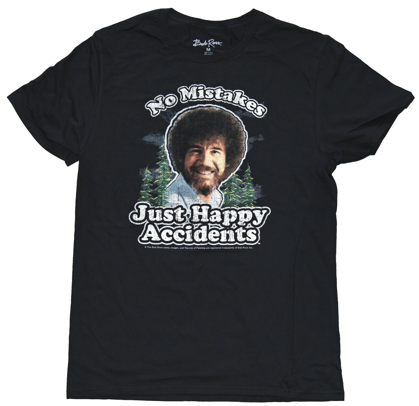 Bob Ross No Mistakes Just Happy Accidents Distressed Men&rsquo;s Black T-Shirt New