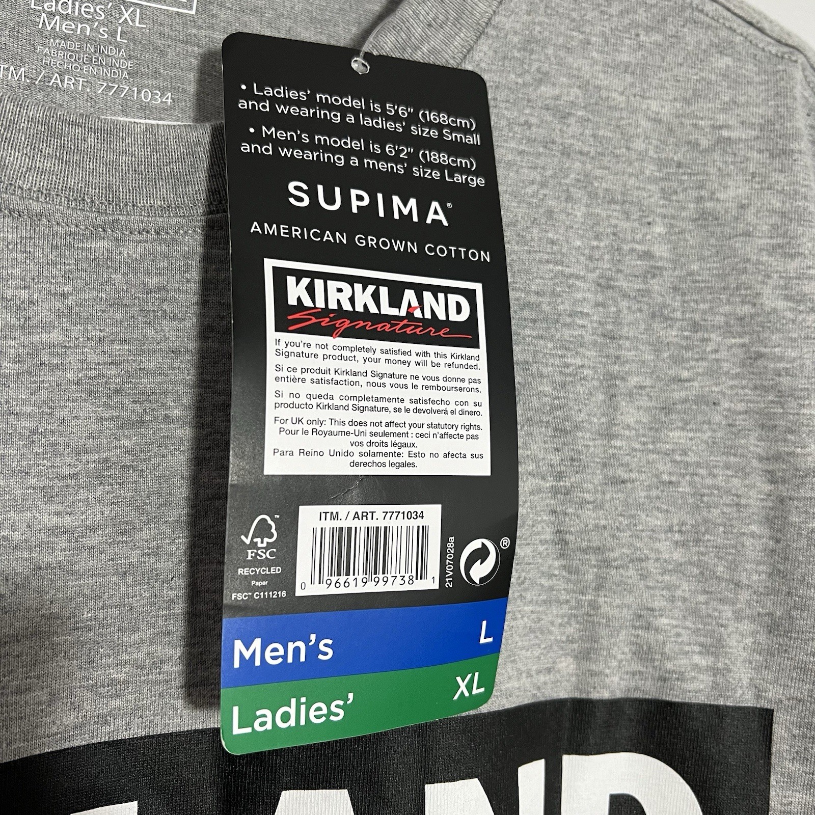 NEW Costco Kirkland Signature Gray Black White Short Sleeve T-Shirt Mens Large