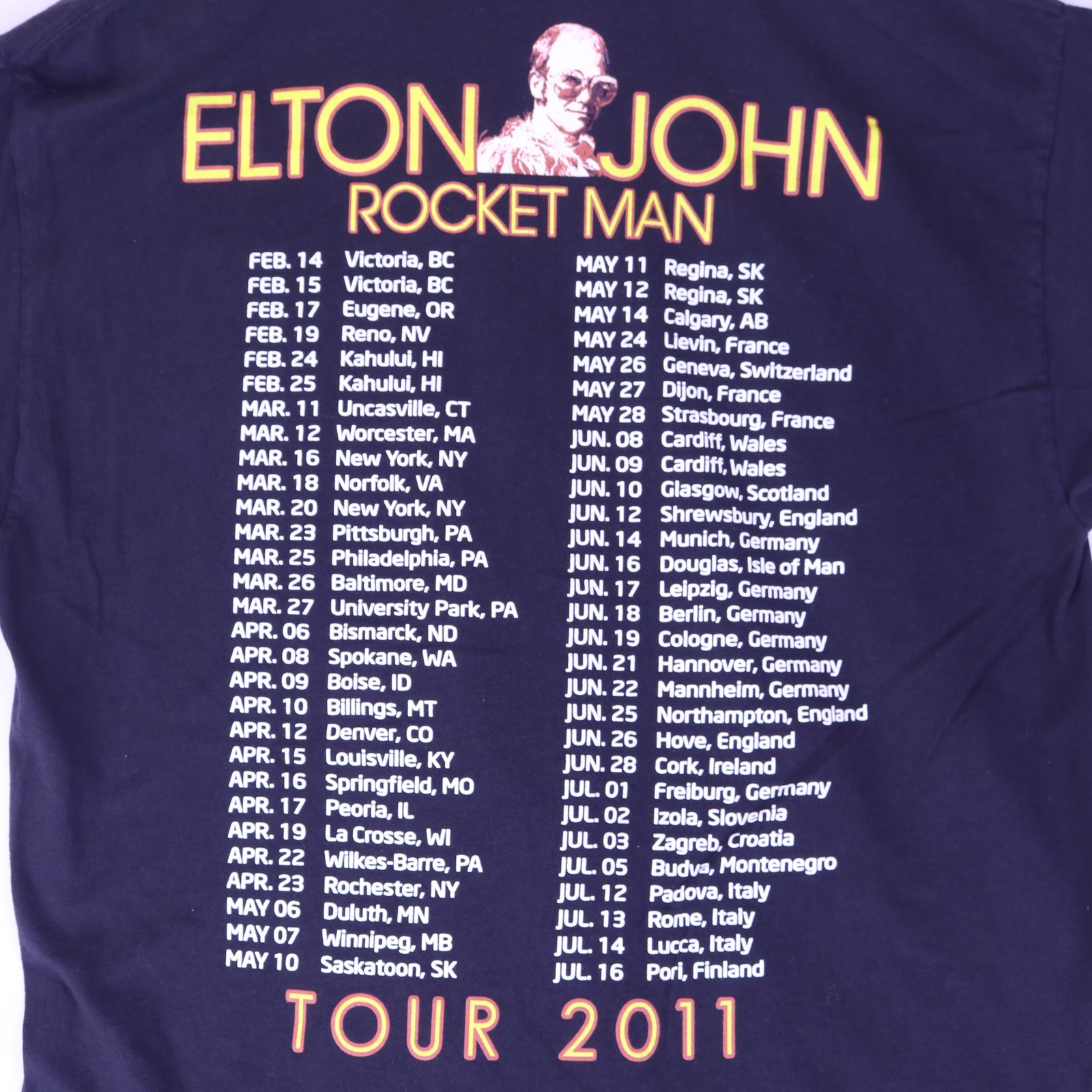 Elton John Rocket Man Definitive Hits 2011 Tour T-Shirt XL