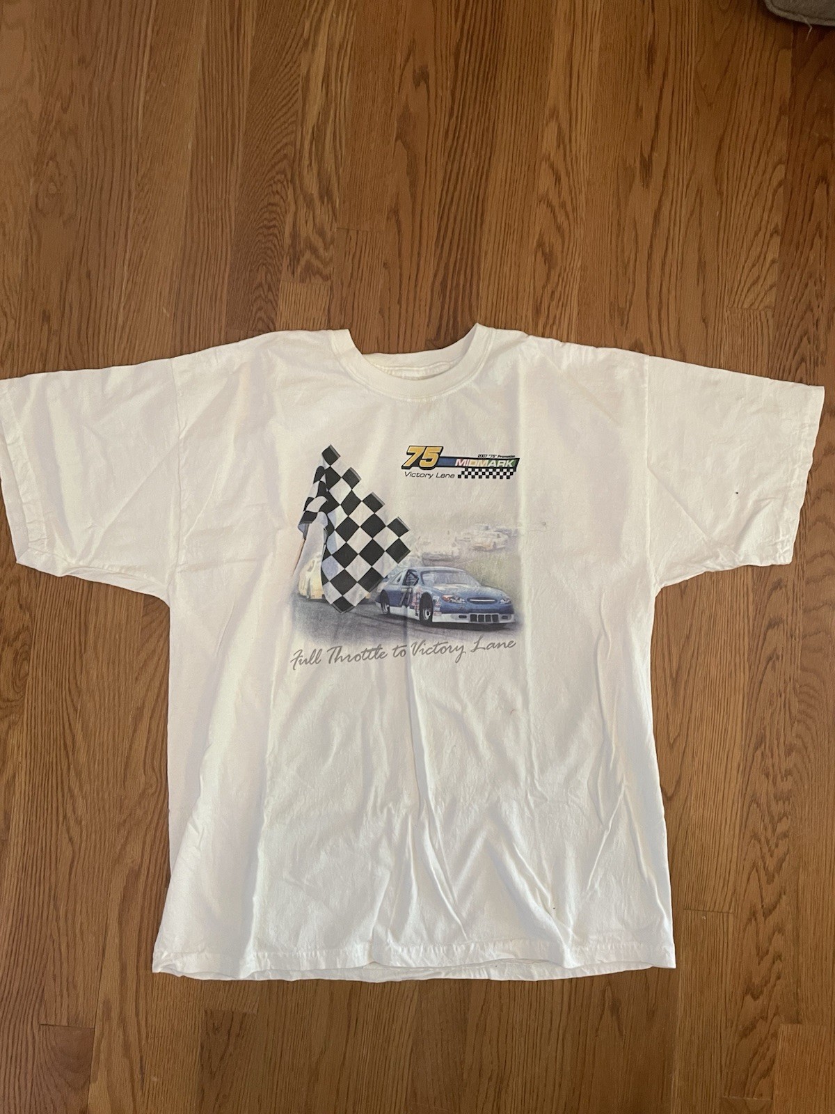 Mens White T Shirt Race Car Design Vintage 2007 XL, White Heavyweight Cotton