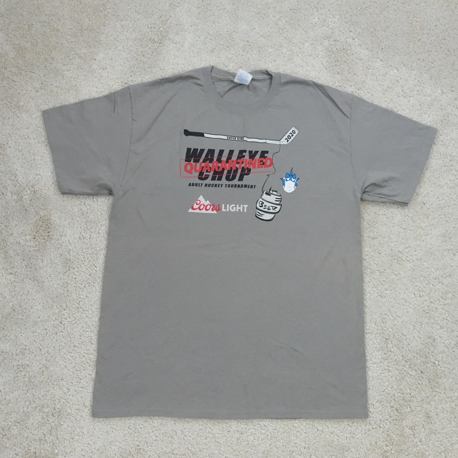 Graphic T Shirt Mens L Grey Print Coors Light Walleye Chop Hockey 2020
