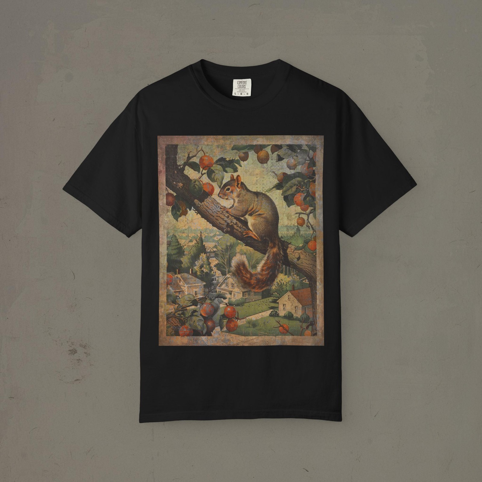 SQUIRREL Fruit Tree T-Shirt, Pet Rodent Orange Snack Tee, Vintage Squirrel Shirt