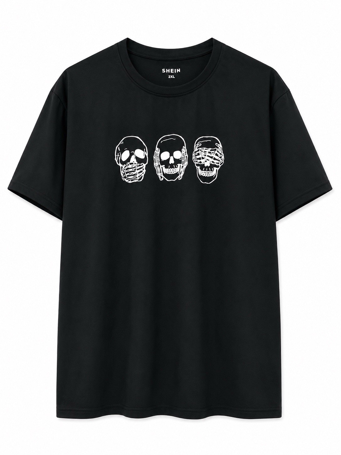 SHEIN Men&rsquo;s 2XXL Black Skull Graphic Print Crew Neck Short Sleeve T-Shirt
