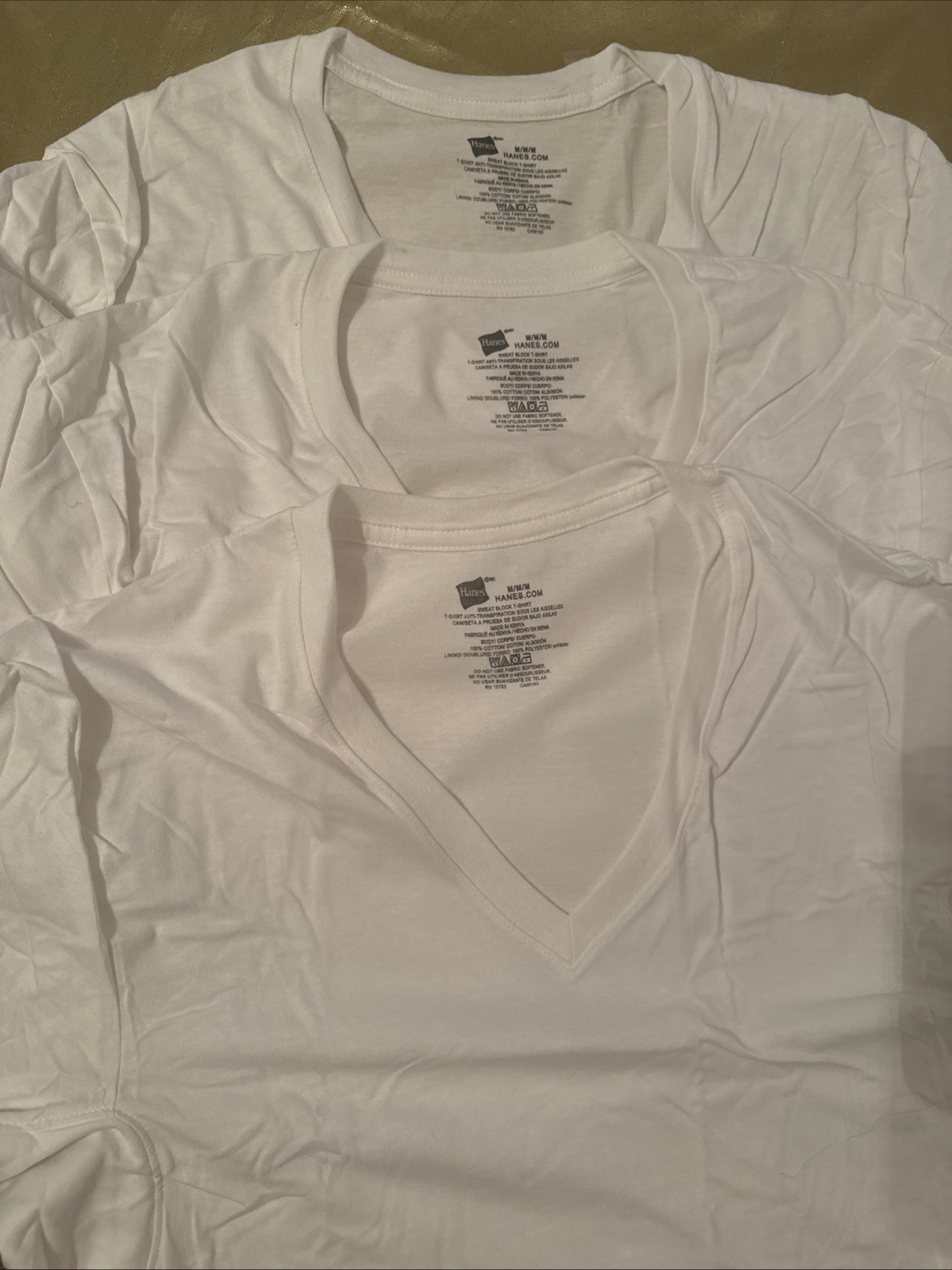 NEW No Packaging Hanes 3 Pack Sweat Block Tee Shirts V-Neck White Size M 38- 40&Prime;