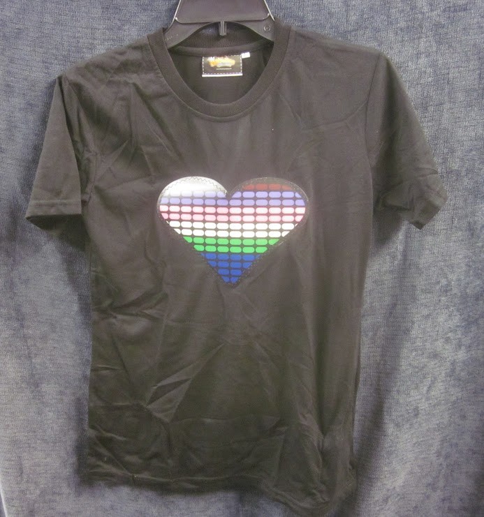 Heart LED Panel Light Up T Shirt Sound Activated Disco Fun DJ Party Rave Size S