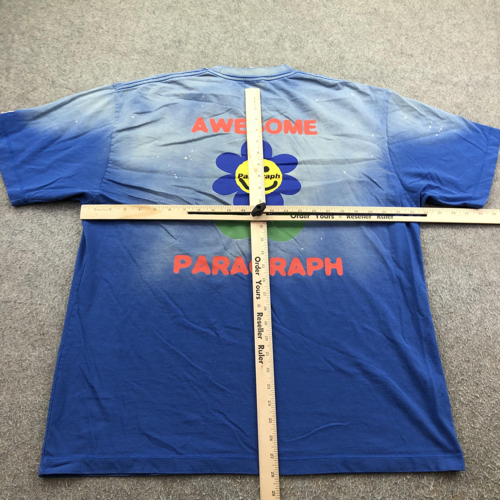 Paragraph Shirt Mens XL Blue Awesome Smiley Flower Double Sided Japan Faded