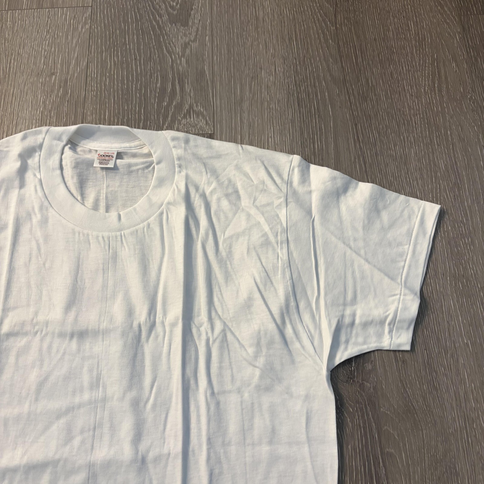 Vintage Jockey Shirt Mens Large White Blank Power Knit Tee T-Shirt Made USA