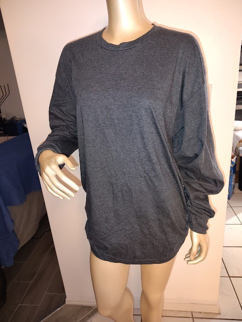 LOT OF (2) -XL -SPECTRA BLANK L/S CREW NECK T-SHIRTS- DK. HEATHER CHARCOAL GREY