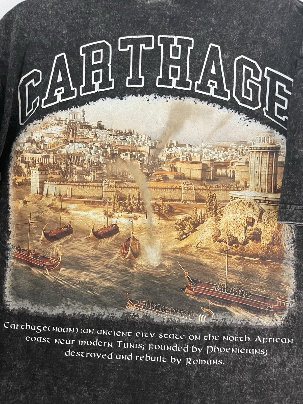 Men&rsquo;s Cotton Jersey Acid Wash Carthage Graphic T-Shirt Crew Neck Black L