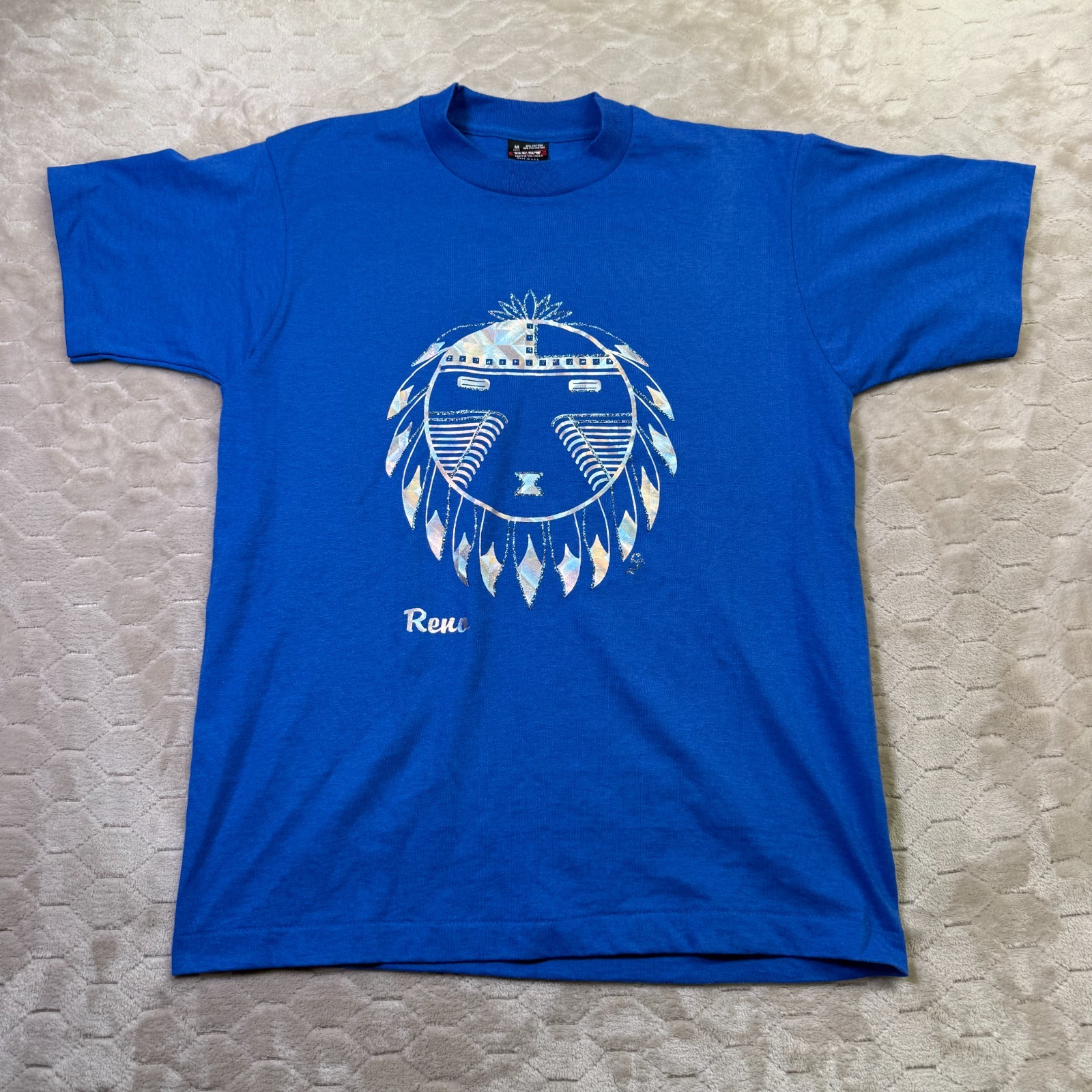 VTG Reno Nevada Travel Destination Shirt Sz Med Glitter Foil Deadstock USA Made