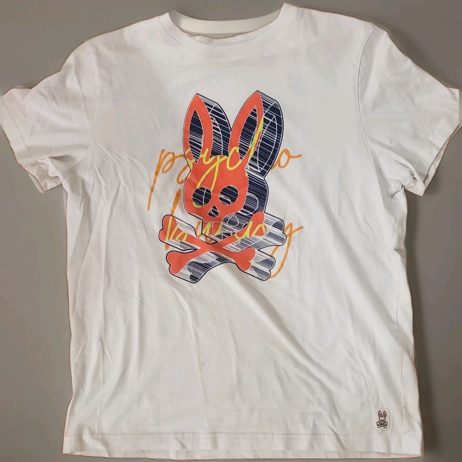 Psycho Bunny T-Shirt Mens 5 (M) White Graphic Crew Neck Short Sleeve Pima