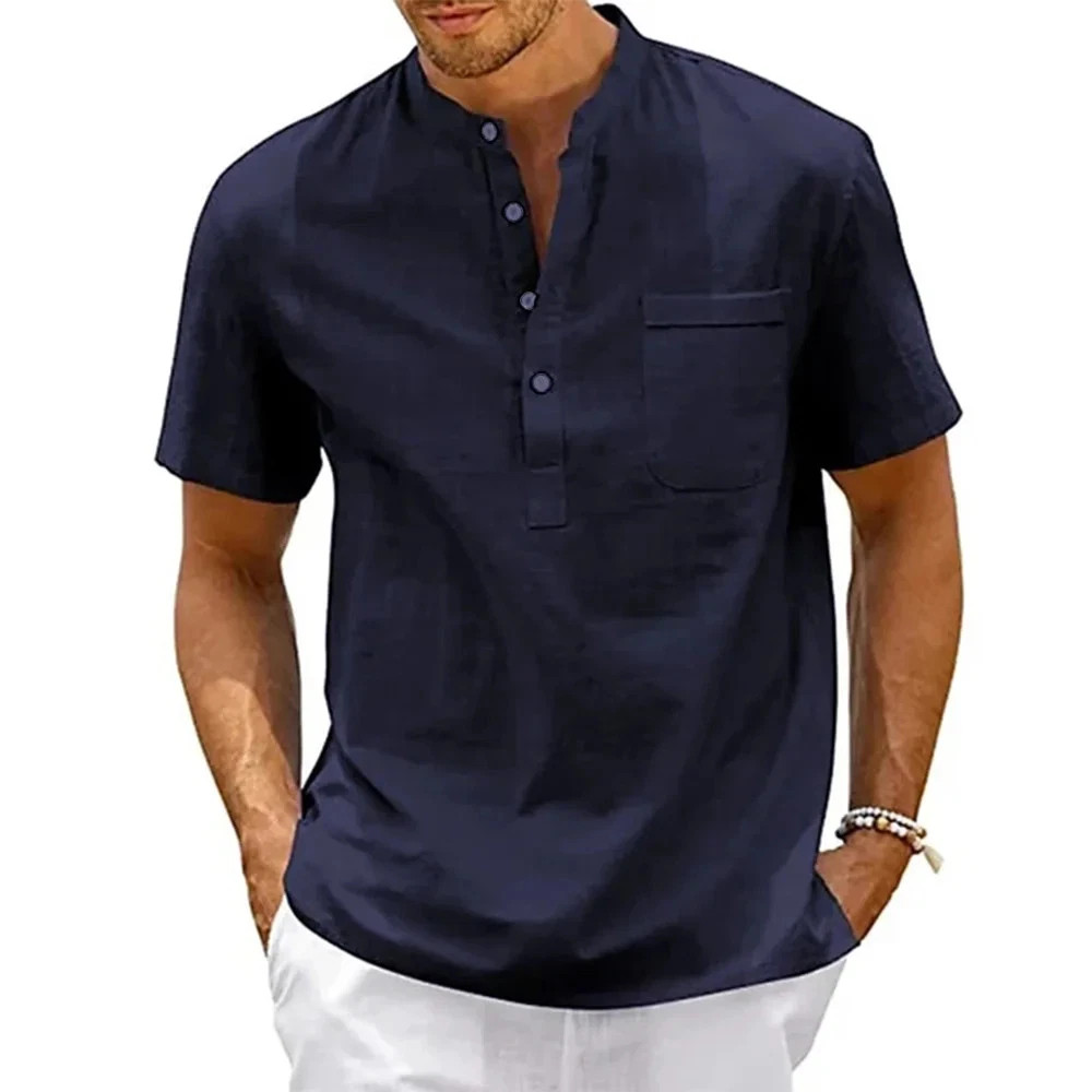 Camisa De Manga Corta Moda Lujo Camiseta Elegante Algodón Linen Para Hombres