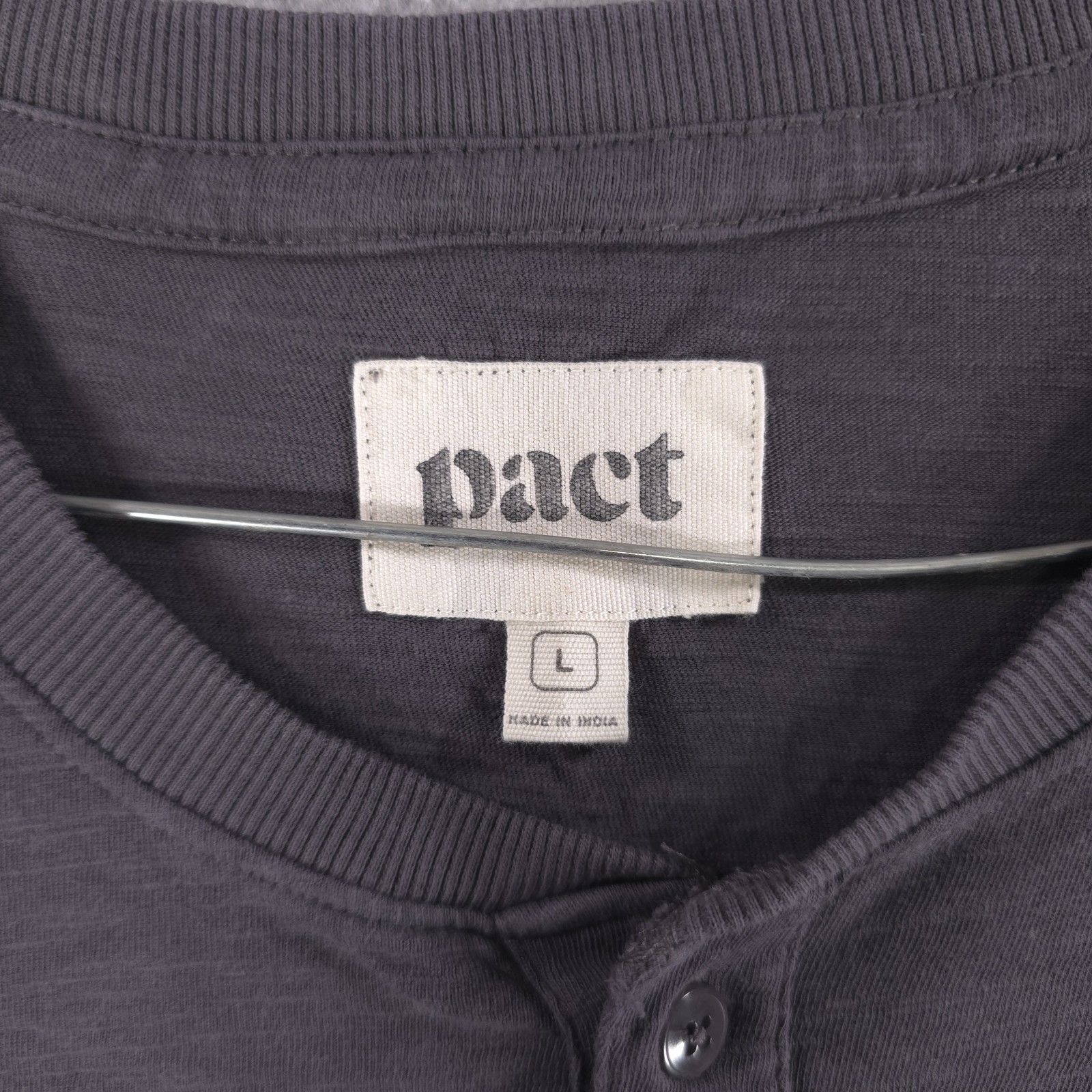 Pact Organic Cotton Gray Short Sleeve 2 Button Pocket Henley Shirt Mens Large