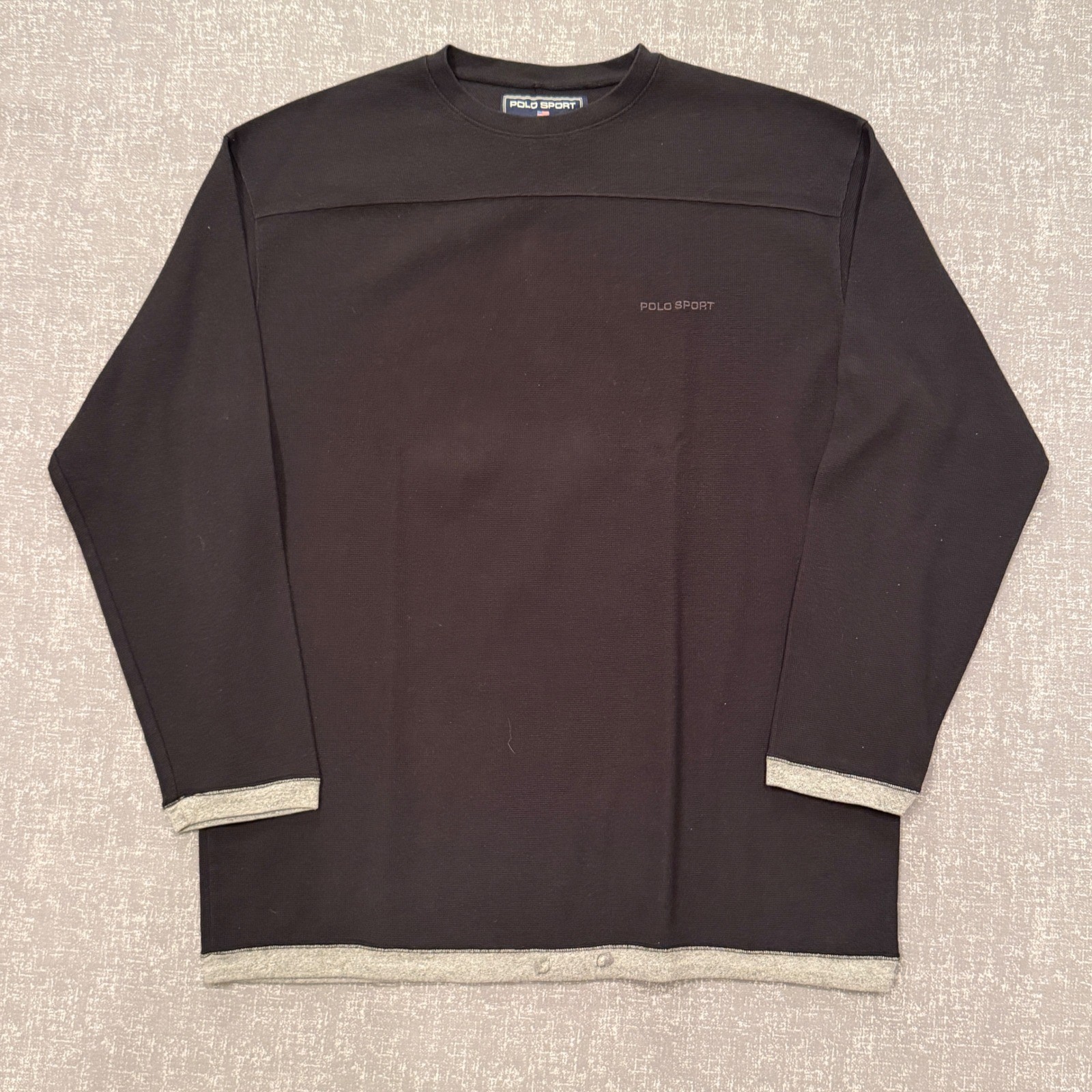 Polo Sport Ralph Lauren Vintage Mens XL Black Waffle Knit Thermal Drawstring Hem
