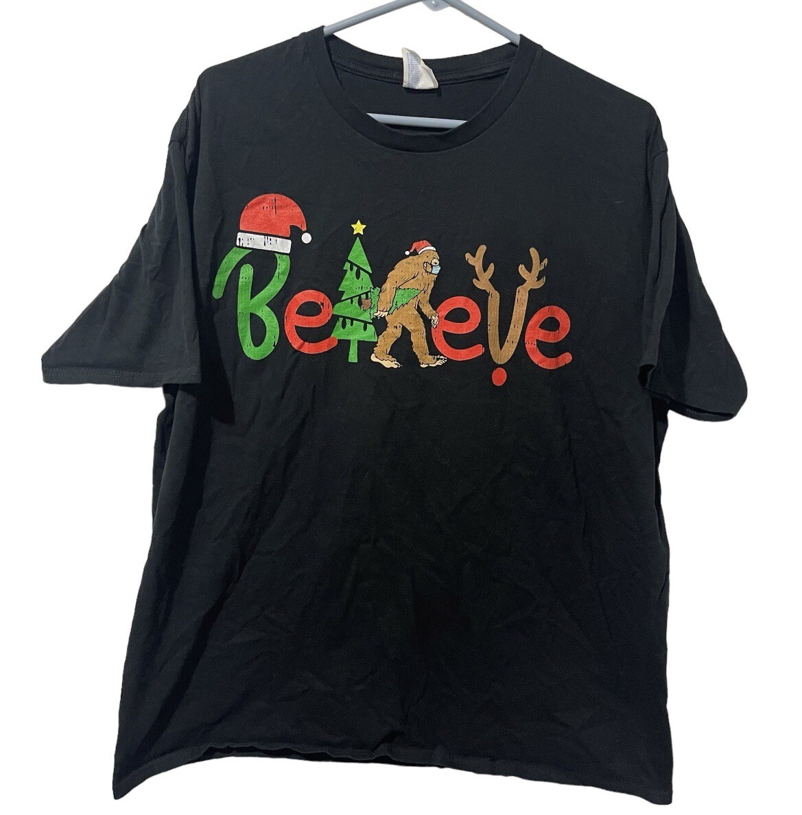 Holiday Shirt Men XL Black Cotton Port & Company Believe Lightweight Casual Tee