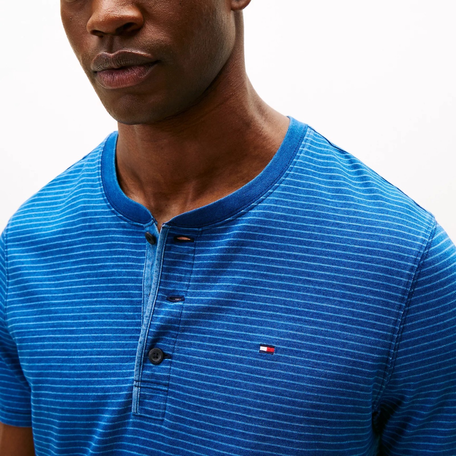 Tommy Hilfiger Men&rsquo;s Garment Dyed Jersey Cotton Striped Henley T-shirt Tee