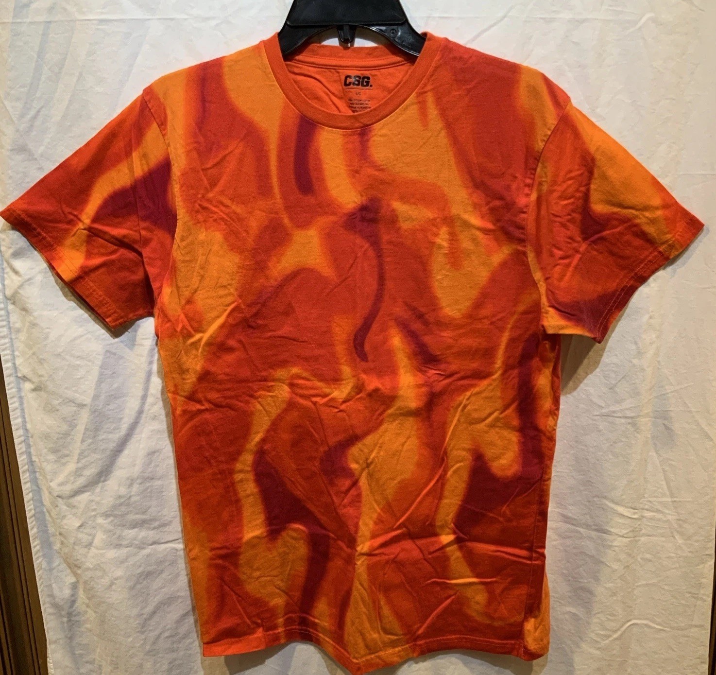 CSG Men&rsquo;s Fire Graphic Print Orange Short Sleeve T-Shirt Size Large