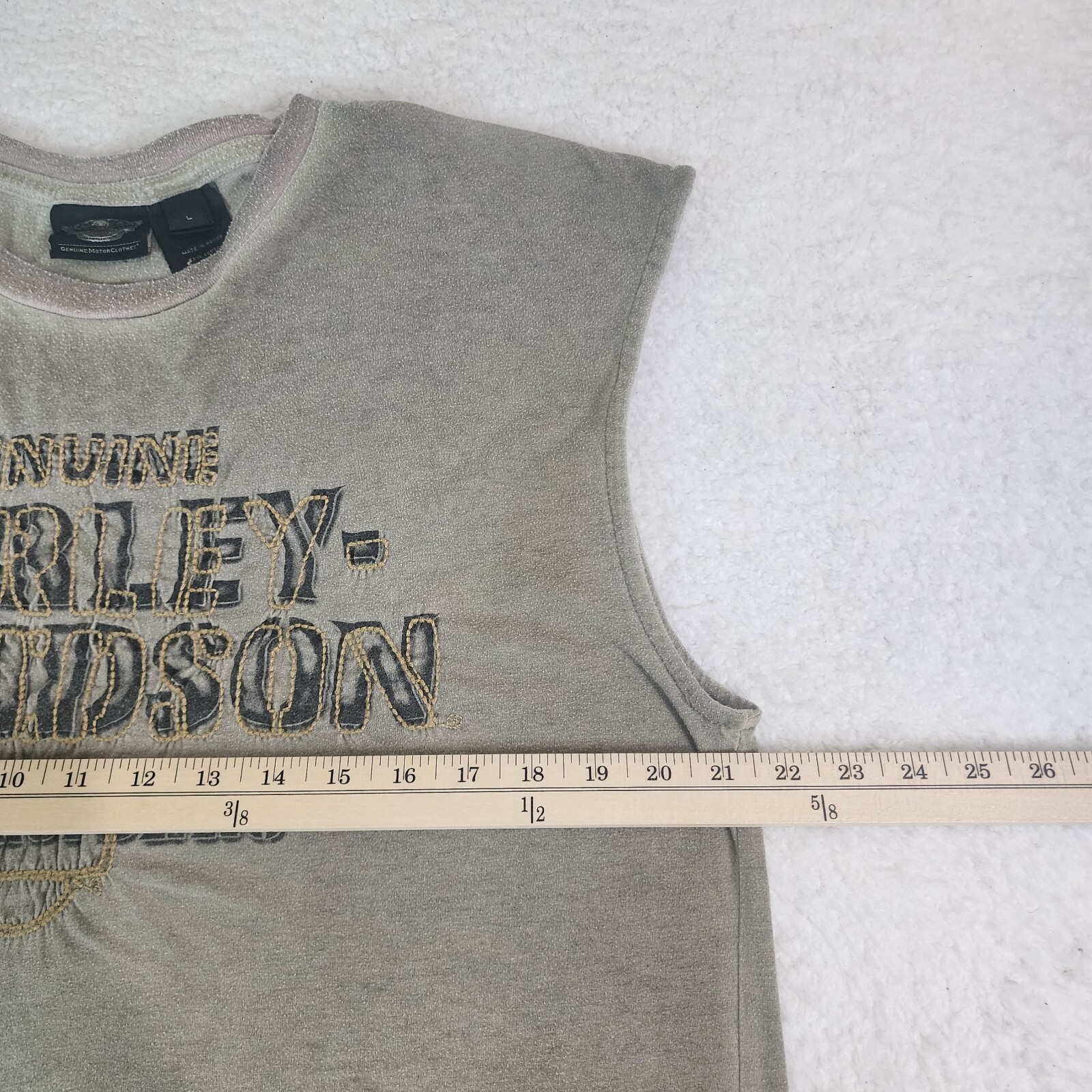 Harley Davidson Mens Sleeveless T-Shirt Large Brown Embroidery Wide Strap #1817