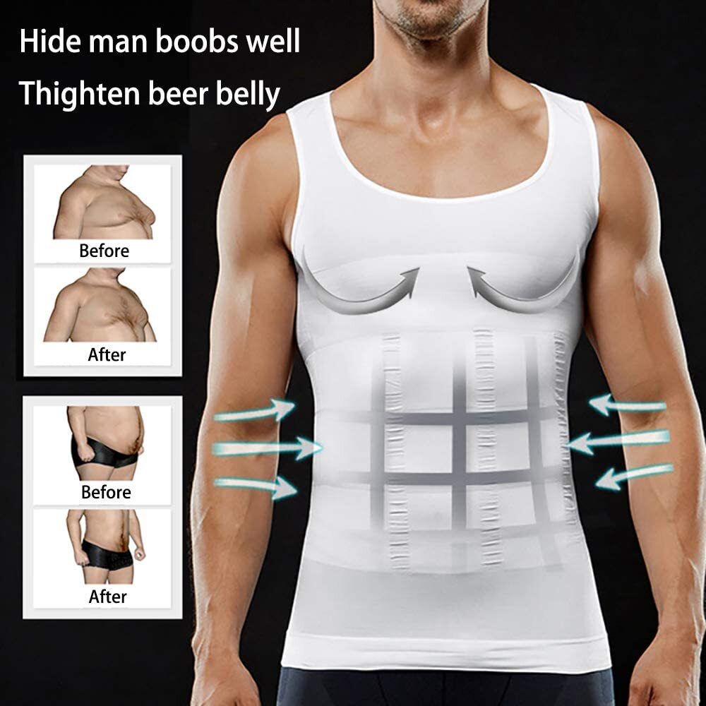 Gynecomastia Compression Shirts for Men White Tank Top Fajas Hombres Body Shaper