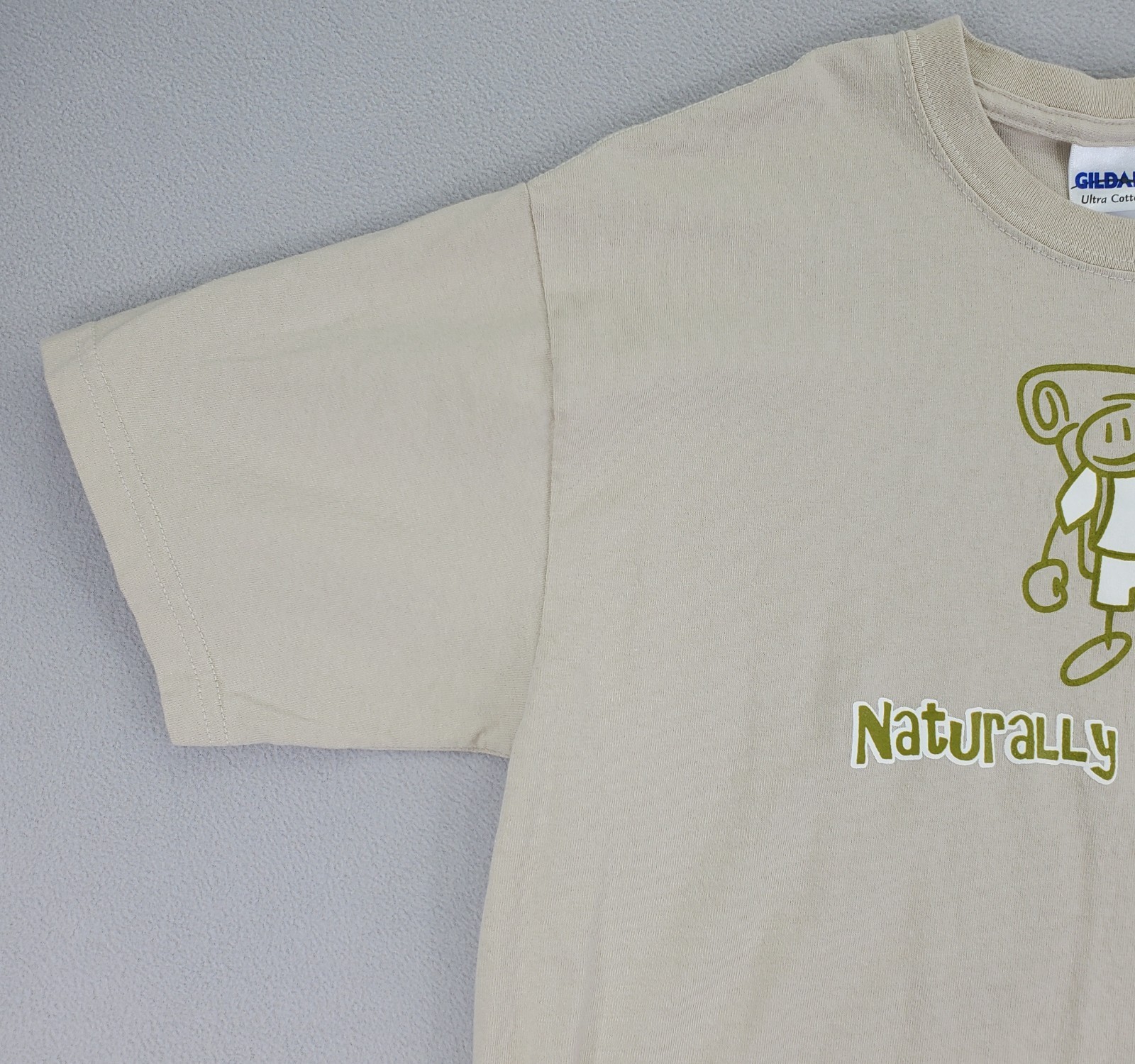 Naturally Optimistic Shirt Mens M Tan Hiking Camping Graphic Gildan Ultra EUC