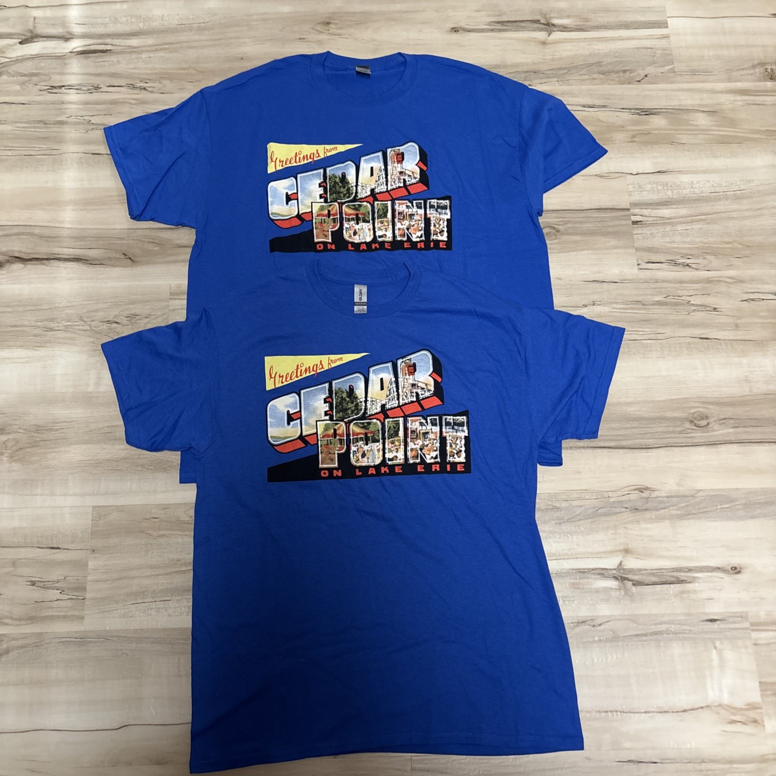 2-NEW Cedar Point Amusement Park Graphic T-shirts Blue Adult XL & L