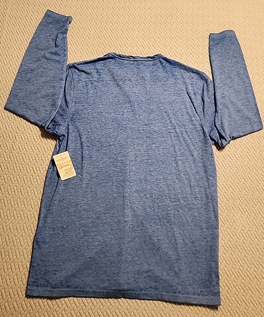 Lucky Brand Venice Burnout Mens M Long Sleeve Henley Shirt Blue NWT