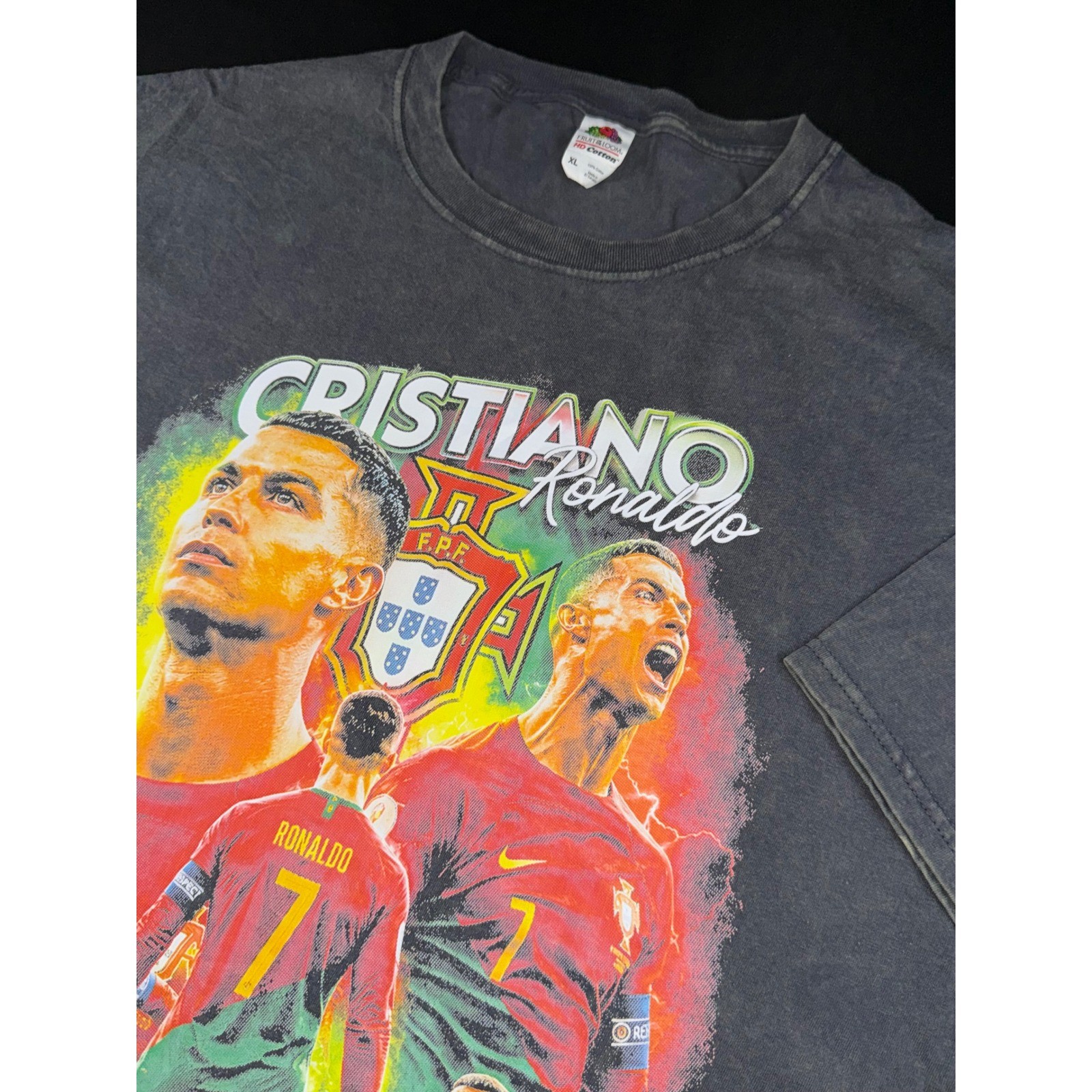 Cristiano Ronaldo Portugal Soccer Graphic T-Shirt XL Gray Mineral Wash Vintage