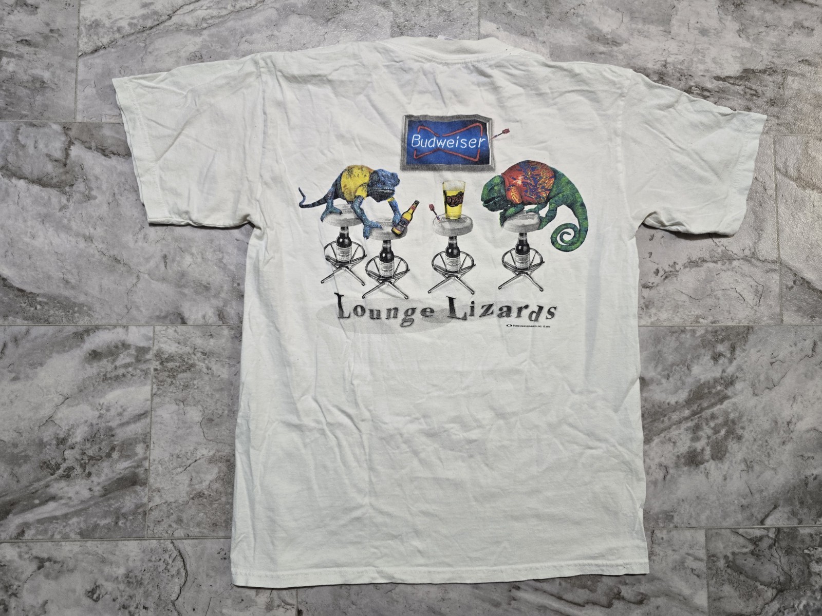 Vintage 2000 Budweiser Lounge Lizards T-Shirt Mens Sz M White Beer Y2K Promo