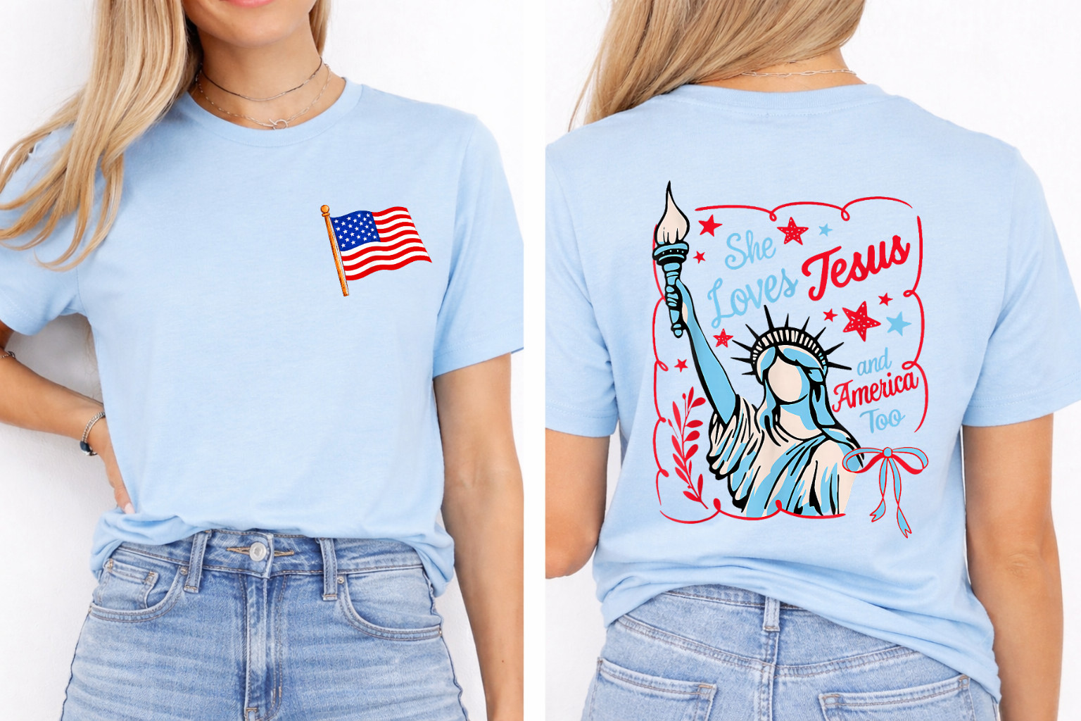 She Loves Jesus And America Too 4th Of July Women 2SIDE T-Shirt