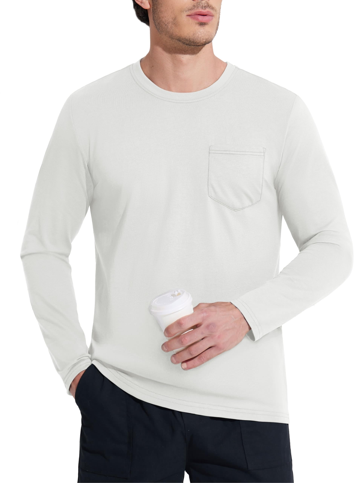 Men&rsquo;s Crew Neck Shirt Long Sleeve Cotton Soft Comfort Lightweight Casual T-Shirt