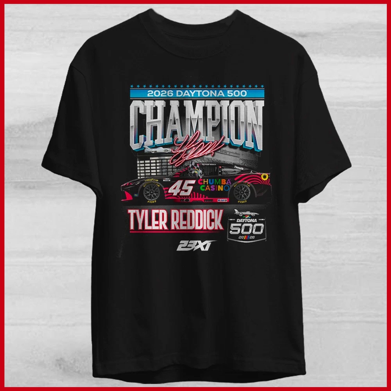 Checkered Flag Sports Tyler Reddick 2026 Daytona 500 Champion USA Reprint Gildan