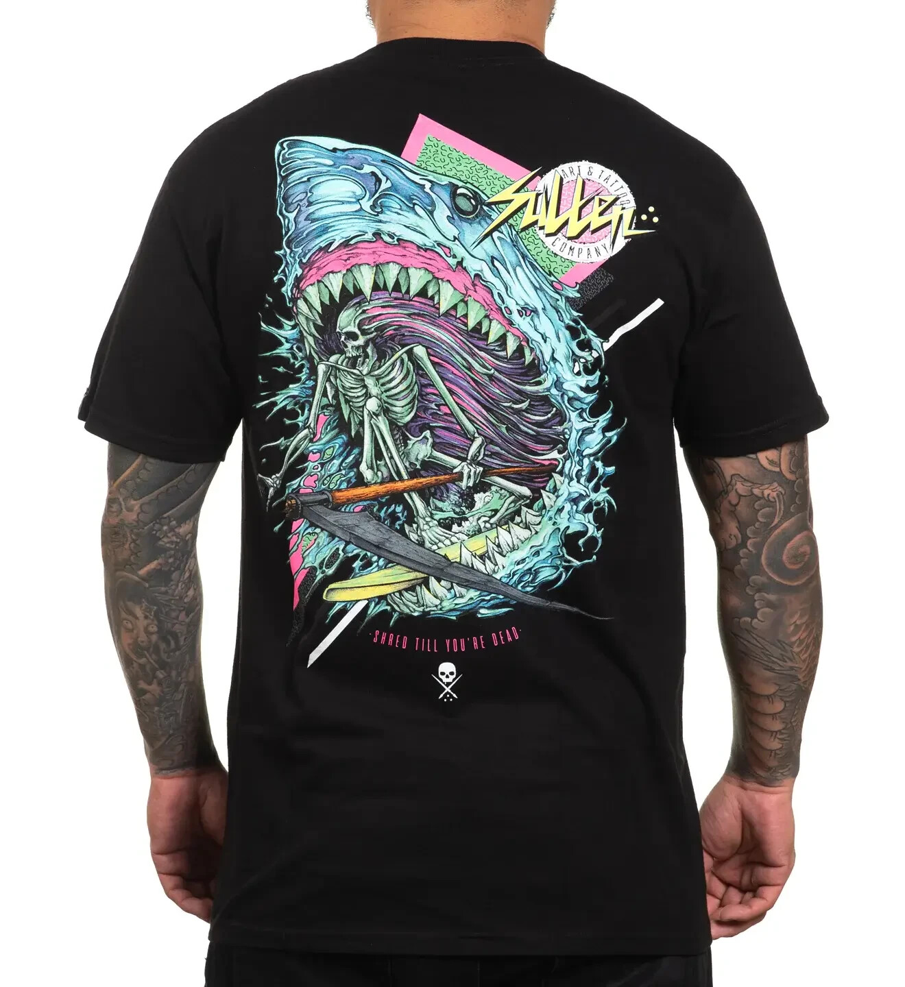 Sullen Meg Barrel T-Shirt Men&rsquo;s Alternative Shark Skeleton Scythe Tattoo SCM6071