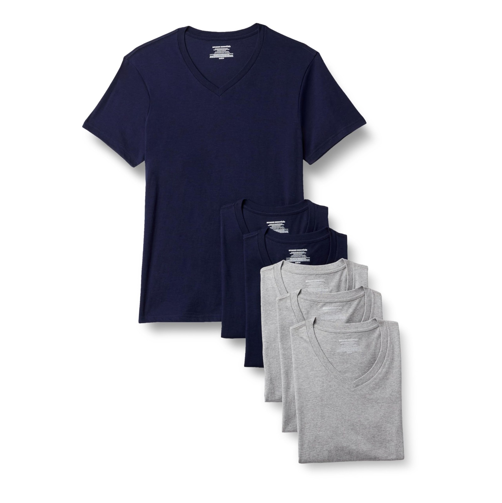 6 Pack Men&rsquo;s Short Sleeves 100% Cotton V-Neck Undershirt,2XL Grey Heather/Navy