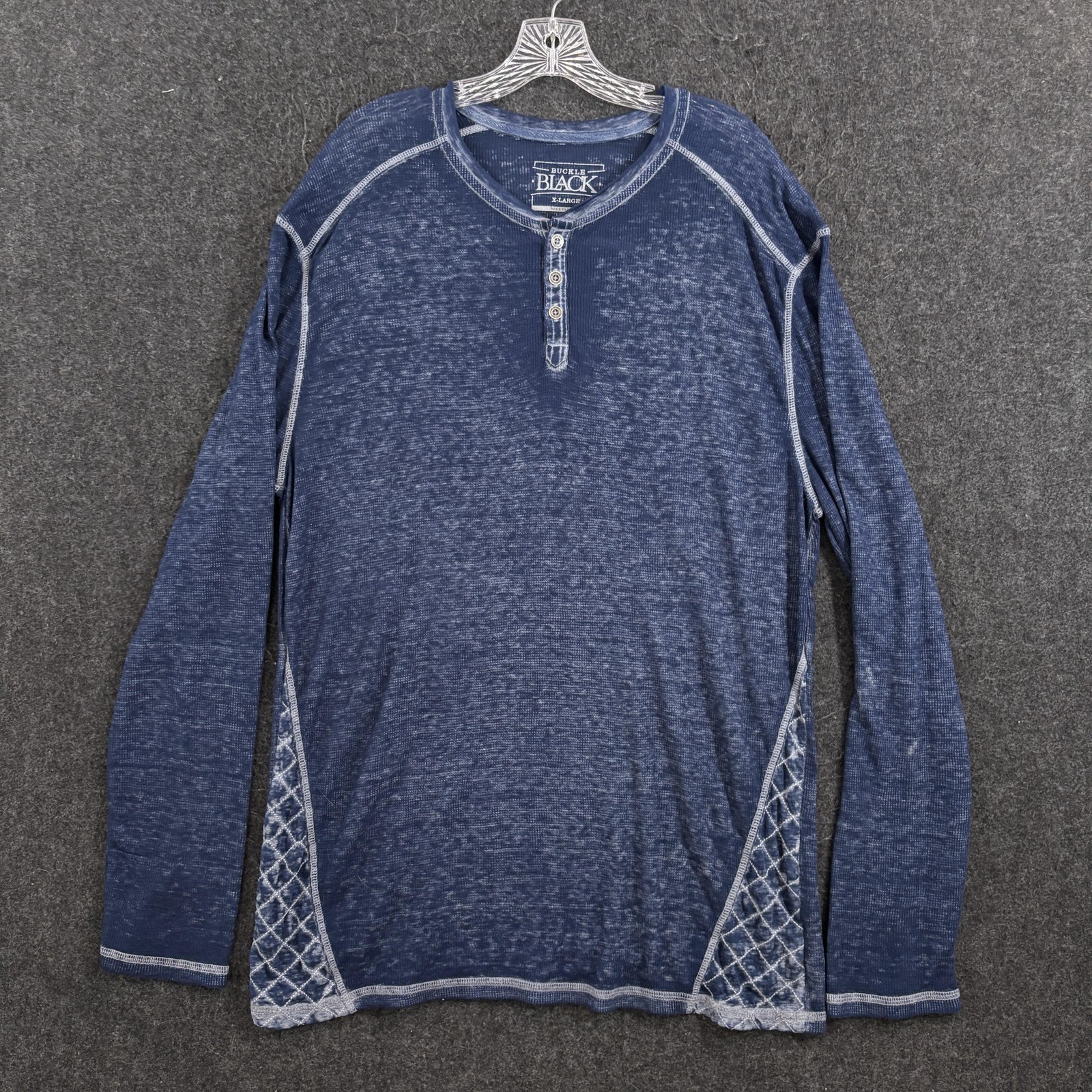 Buckle Black Burnout Henley Shirt Men&rsquo;s XL Blue Stone Wash Knit Y2K Casual